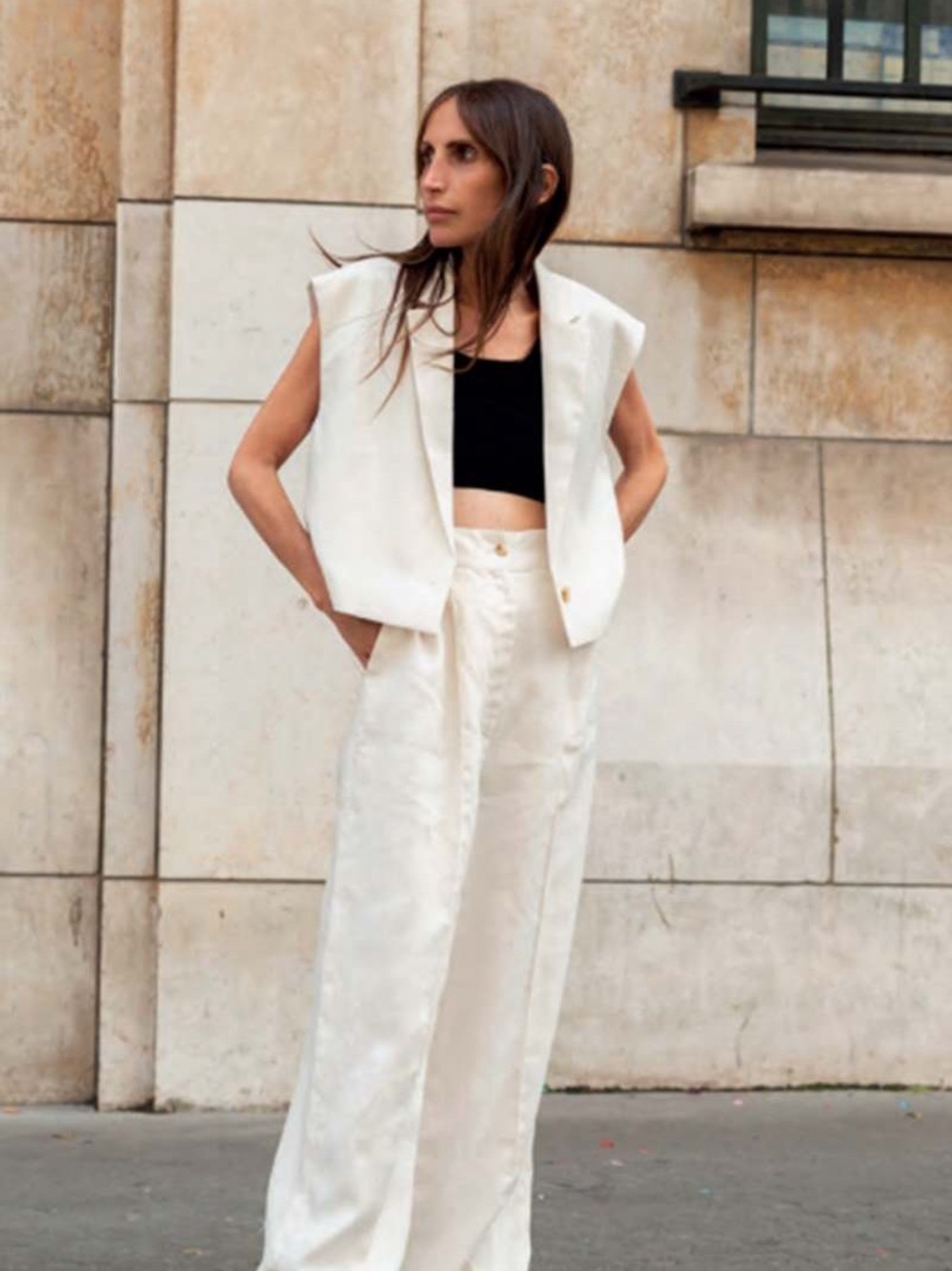 Loulou Studio Natural Cream Wide-Leg Chinos